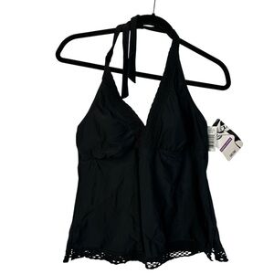 Christina Swim Coastal Black Halter Tankini Top Size 12 Swimwear Beach Pool NWT